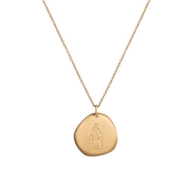 Colar Mulher com 1 menino e 1 menina medalha baixo-relevo dourado