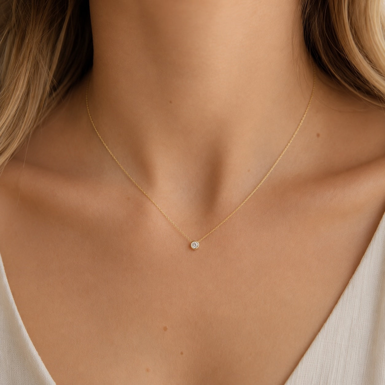 Solitaire Necklace in Gold-Plated Silver