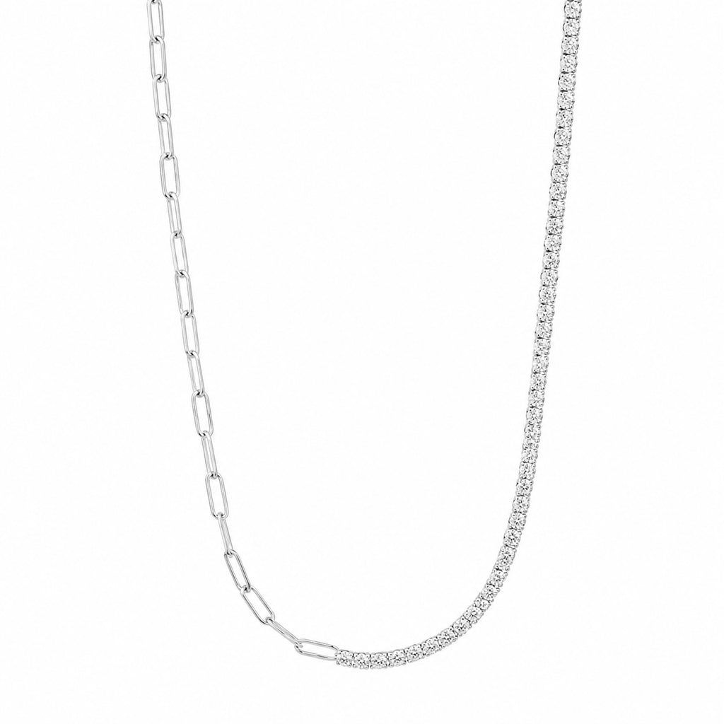Tennis Necklace with Padlock in Silver