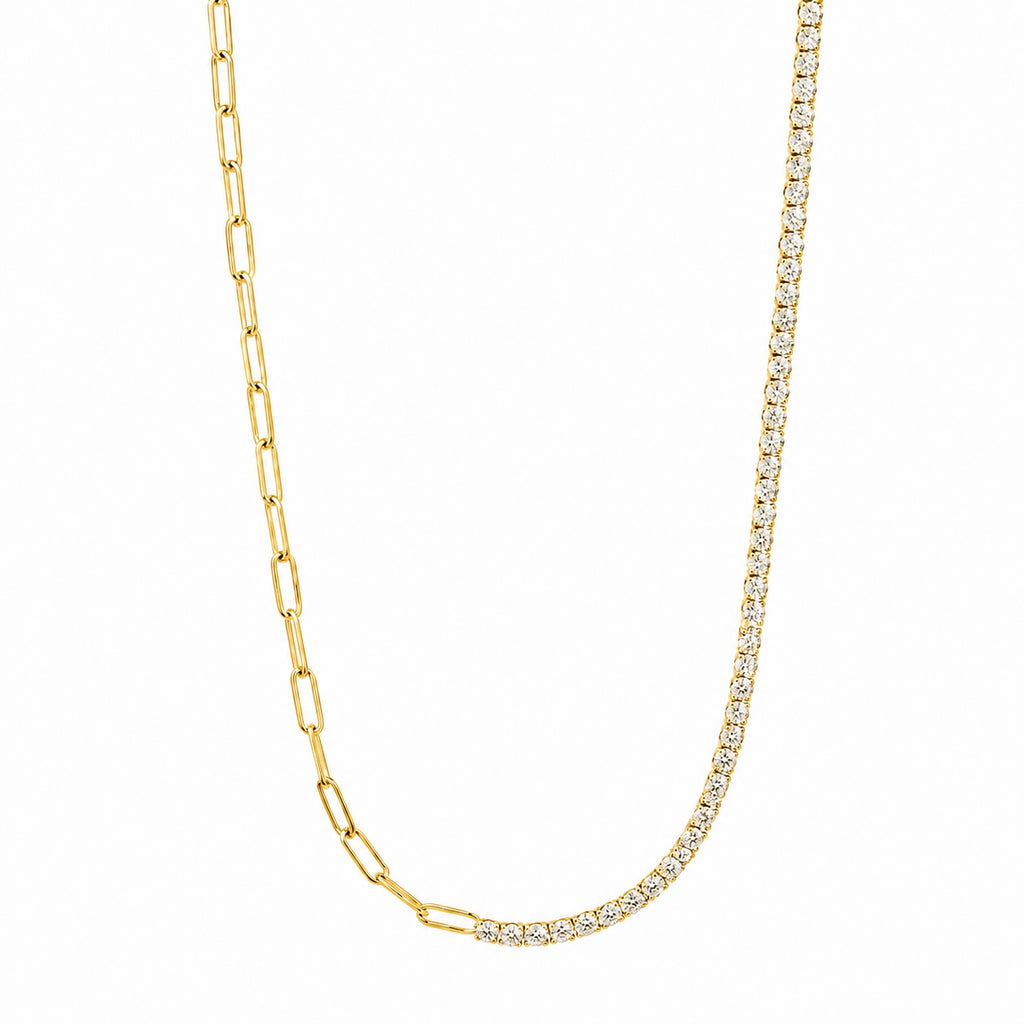 Tennis Necklace with Padlock in Gold-Plated Silver