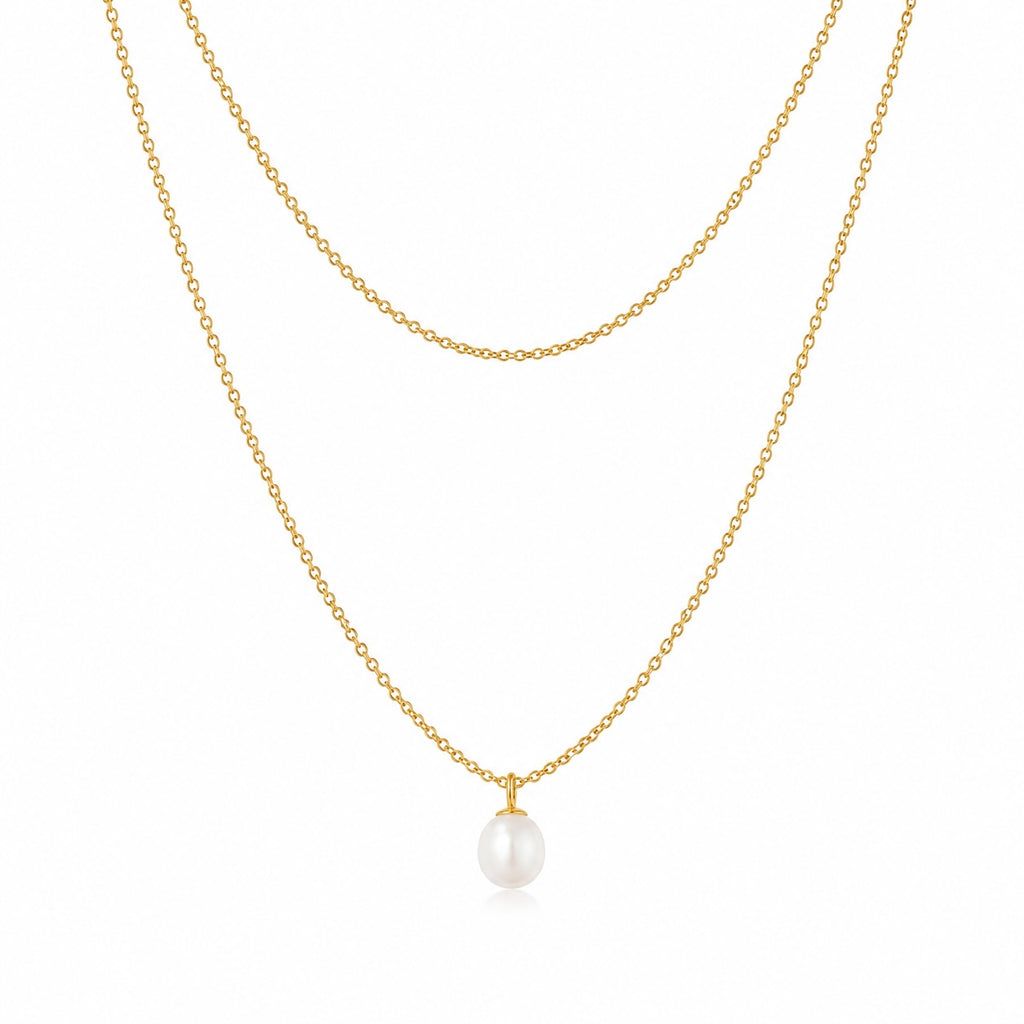 Colar Pérola e Aço Dourado
