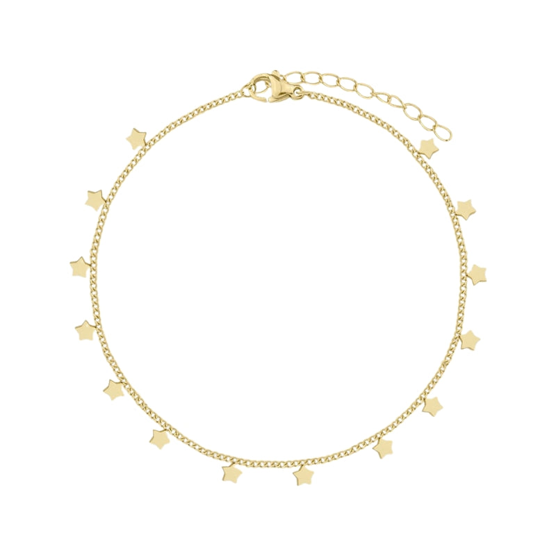 Pulseira Tornozelo Charms de Estrelas em Aço Dourado