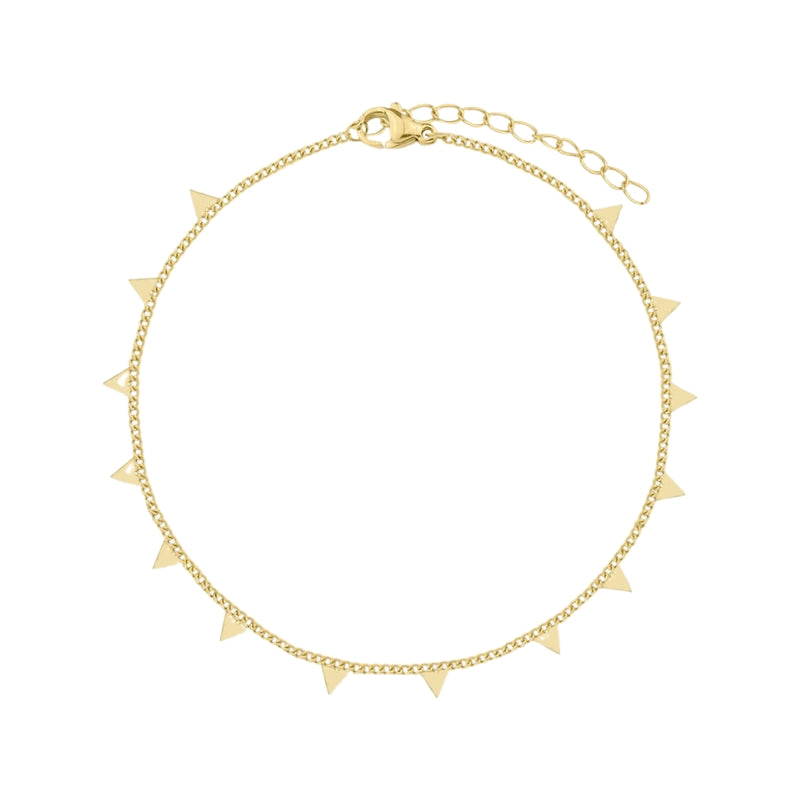 Pulseira Tornozelo Charms de Triângulos em Aço Dourado