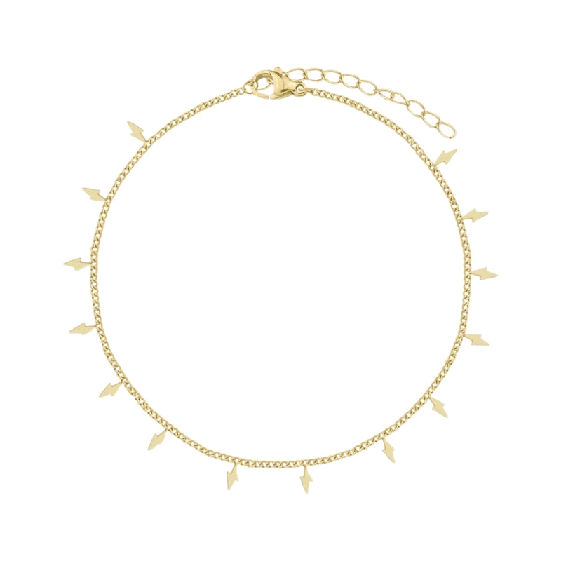 Pulseira Tornozelo Charms de Raios em Aço Dourado