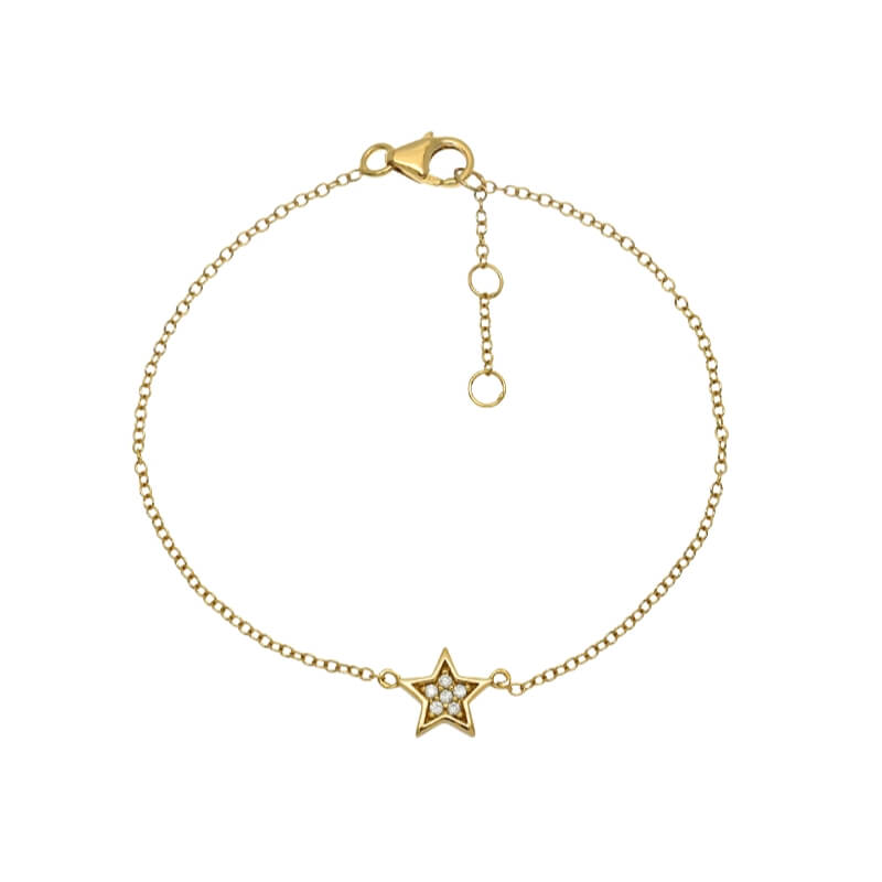 Pulseira Estrela Brilhantes em Prata Dourada