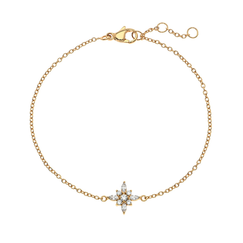 Pulseira Flor Brilhantes em Prata Dourada