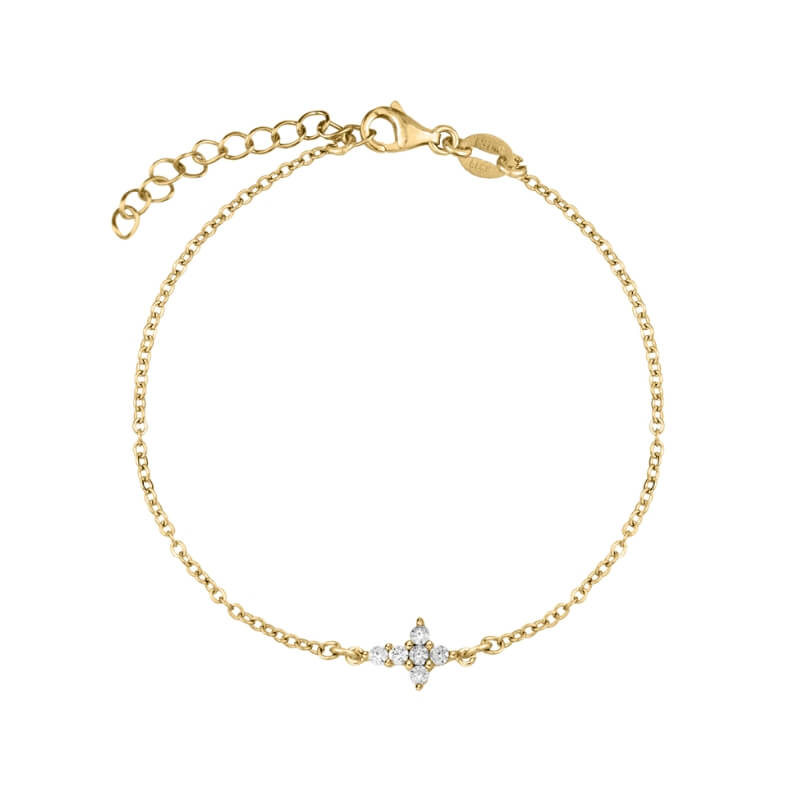 Pulseira Cruz Brilhantes em Prata Dourada