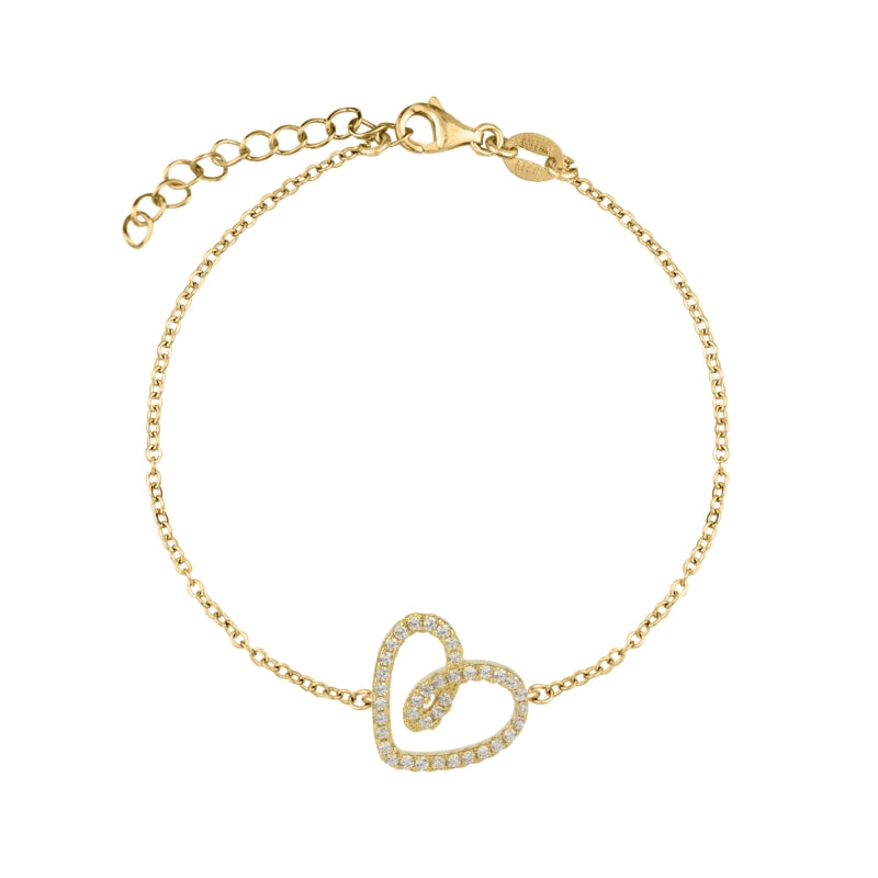 Pulseira Coração Brilhantes em Prata Dourada