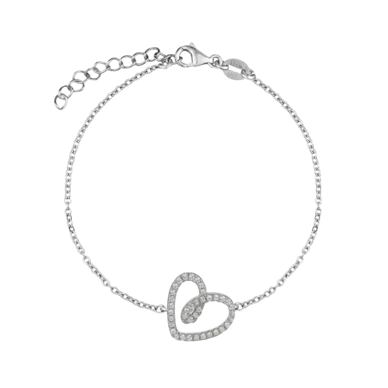 Pulseira Coração Brilhantes em Prata
