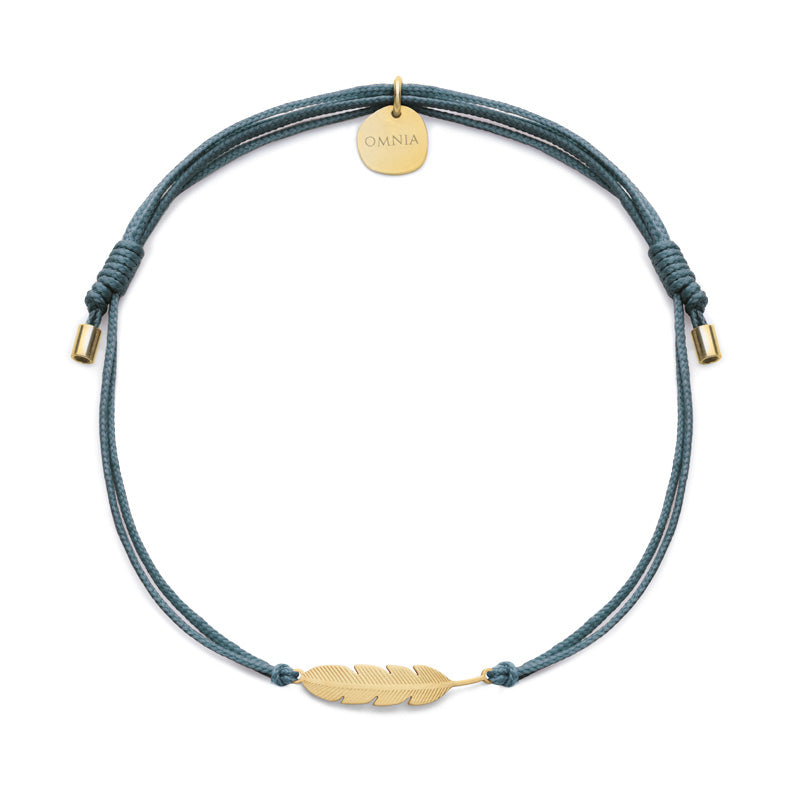 Pulseira Pena dourada fio tecido