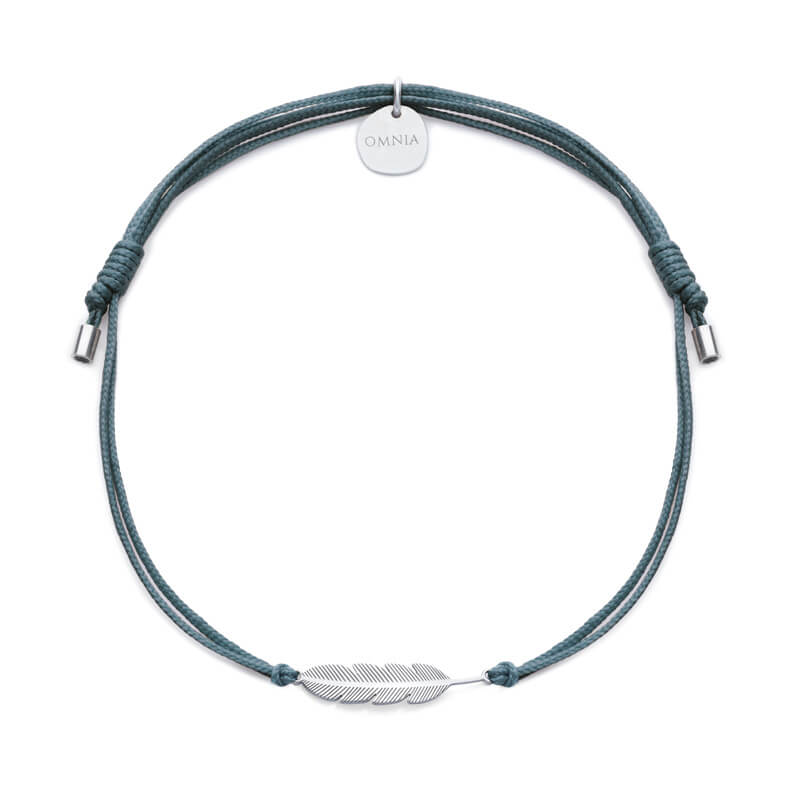 Pulseira Pena prateada fio tecido