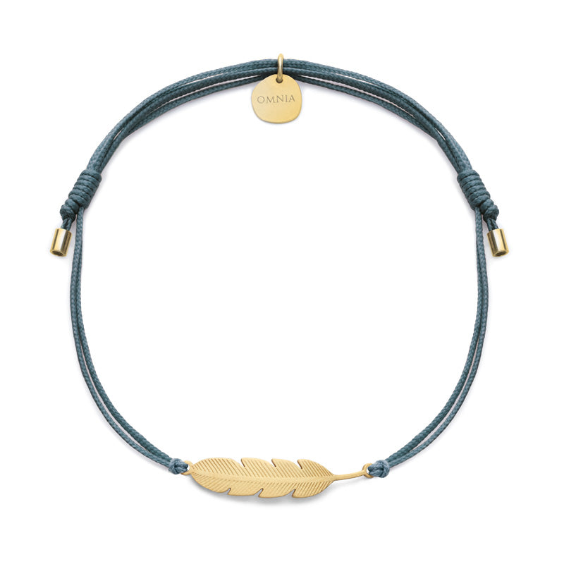 Pulseira Pena XL dourada fio tecido