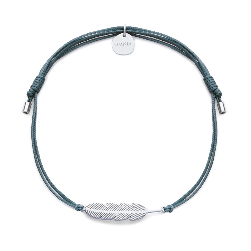 Pulseira Pena XL prateada fio tecido