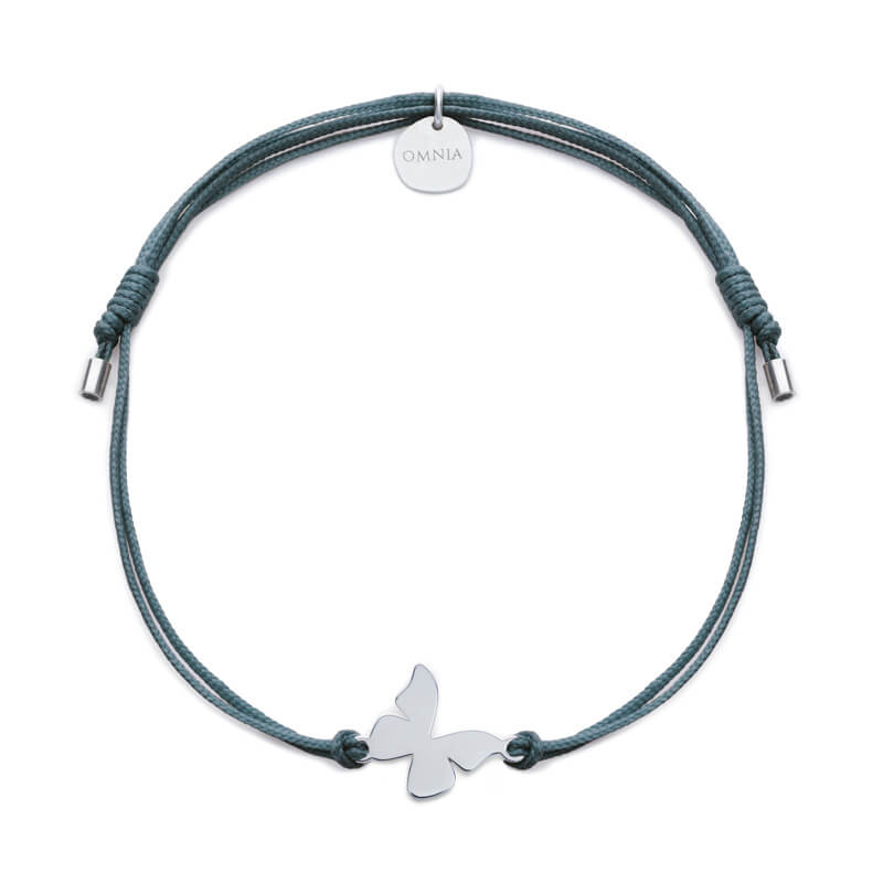 Pulseira Borboleta prateada fio tecido