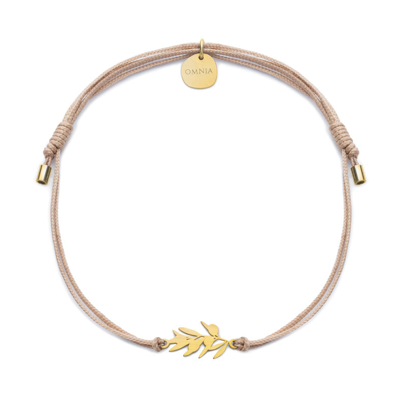 Pulseira Folha de oliveira dourada fio tecido