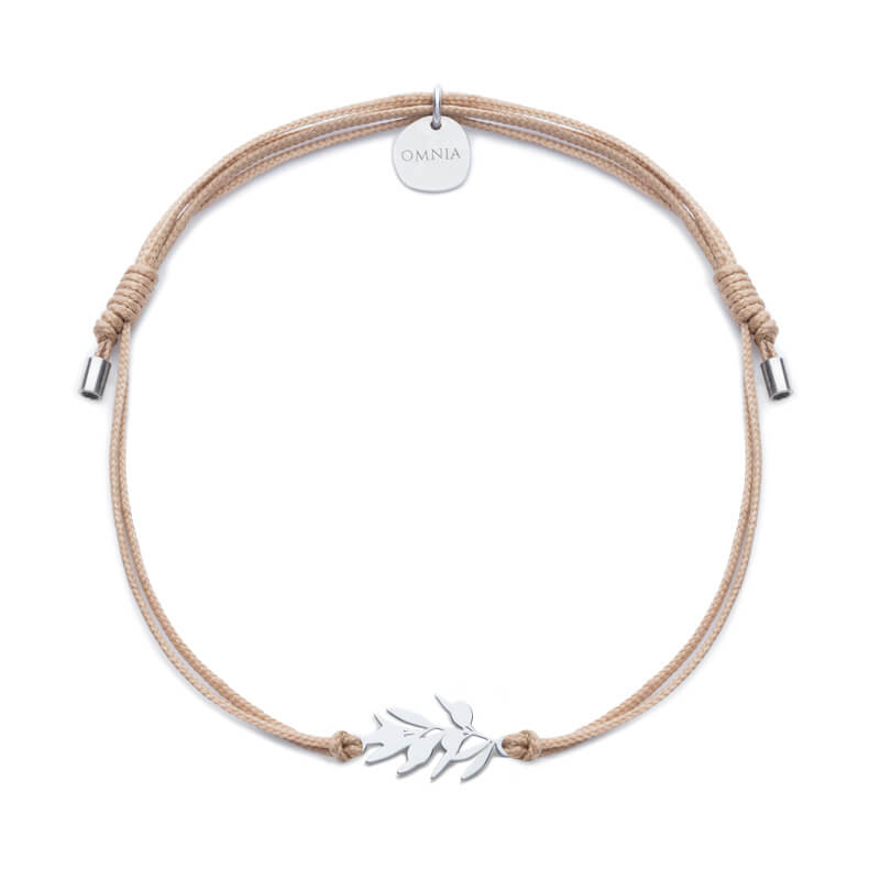 Pulseira Folha de oliveira prateada fio tecido