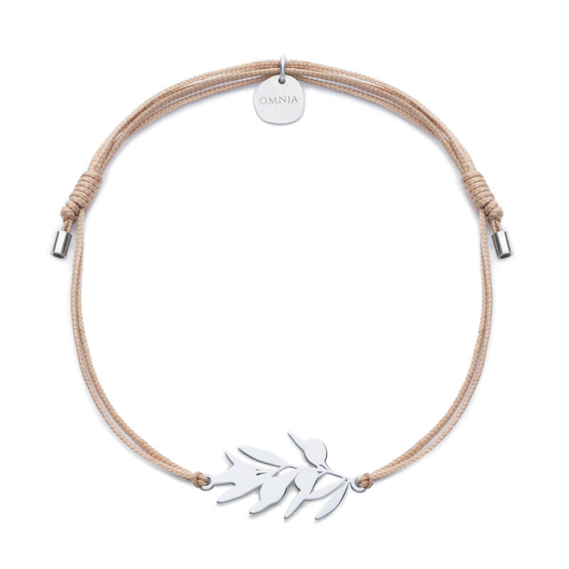 Pulseira Folha de oliveira XL prateada fio tecido