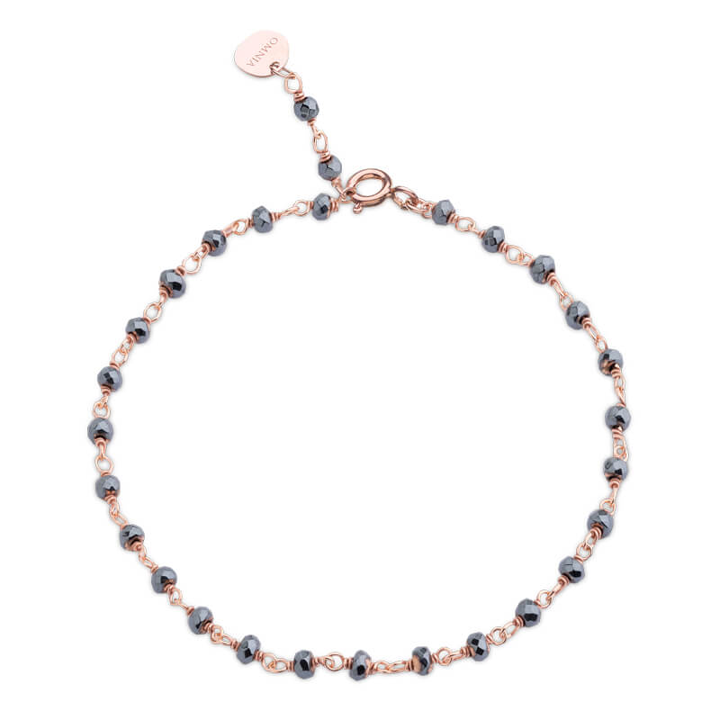 Pulseira Pedras Hematite fio rosa