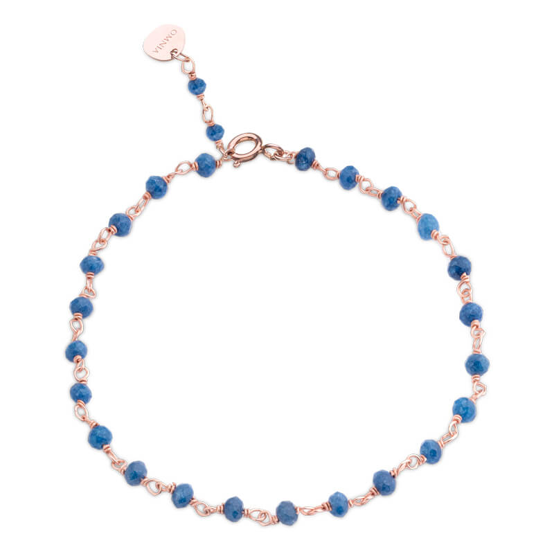 Pulseira Pedras Quartzo azul fio rosa