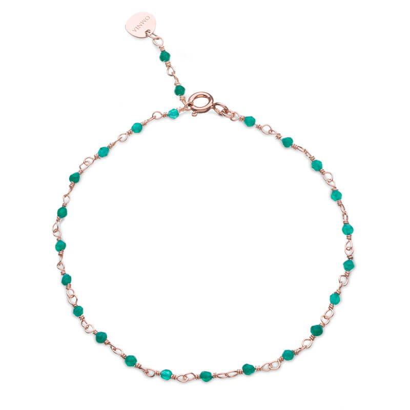 Pulseira Pedras verdes fio rosa
