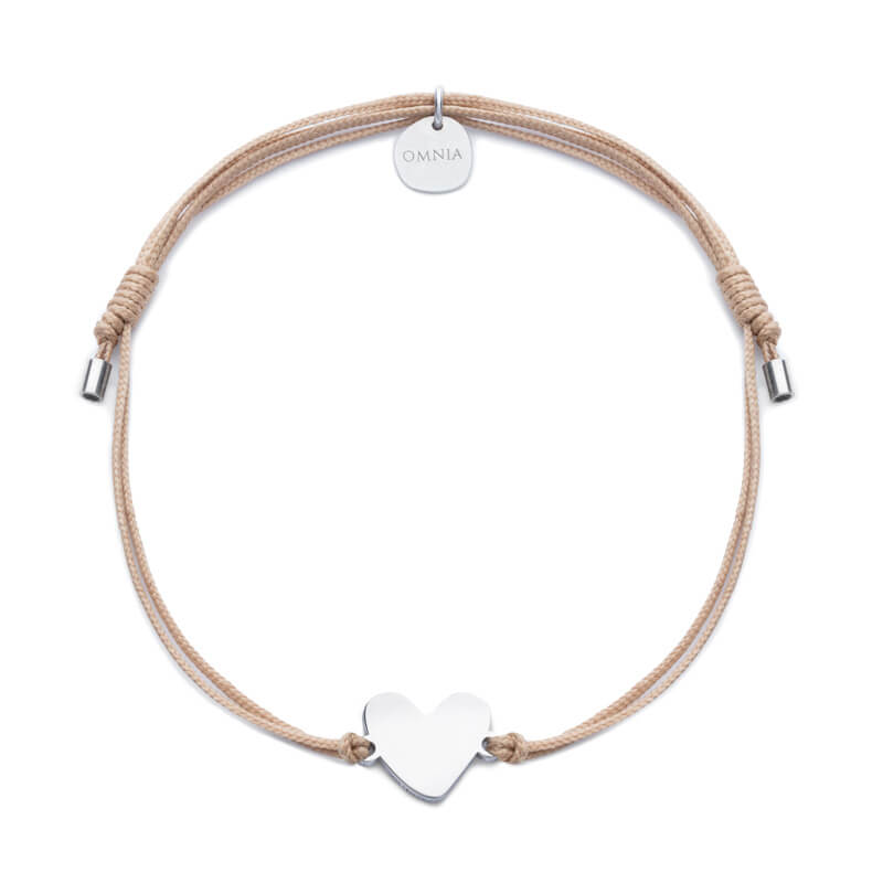 Pulseira Coração prateada fio tecido