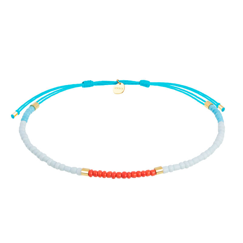 Pulseira tornozelo missangas fio tecido dourada