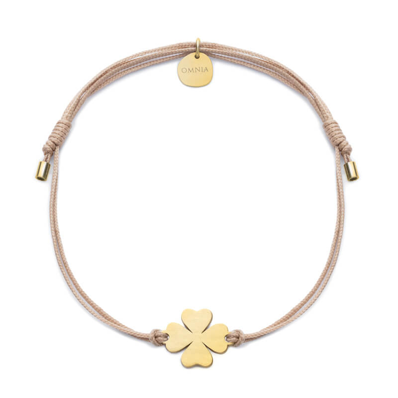 Pulseira Trevo da sorte dourada fio tecido