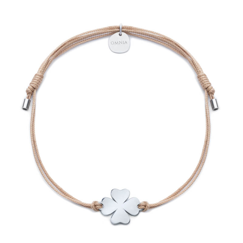Pulseira Trevo da sorte prateada fio tecido