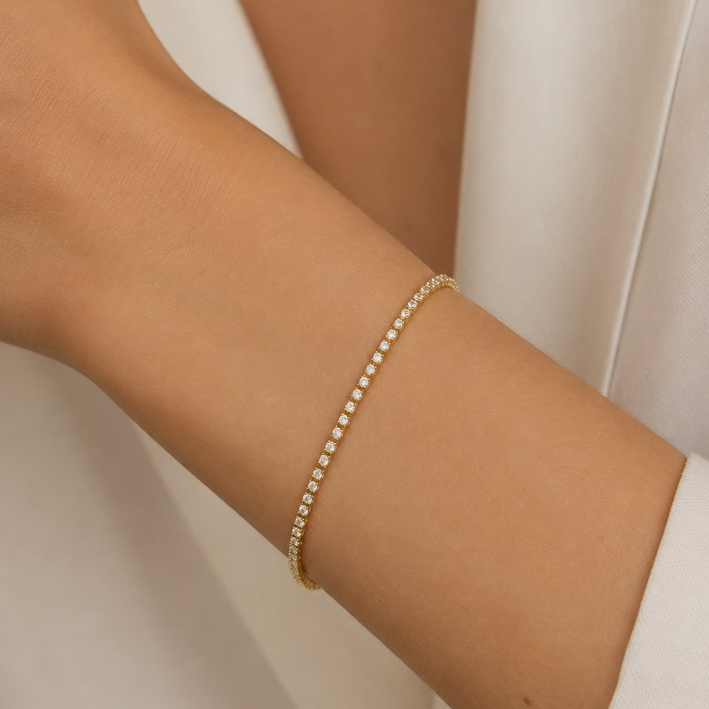 Pulseira Tennis em Prata Dourada